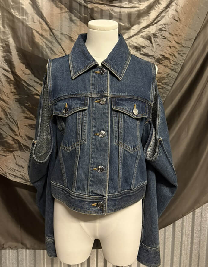 Area Shoulder Crystal Cutout Denim Jacket